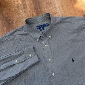 Ralph Lauren Shirt Mens 2XLT Gingham Plaid Black Classic Casual Long Sleeve